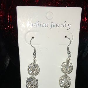 Dainty silver ball dangling earrings